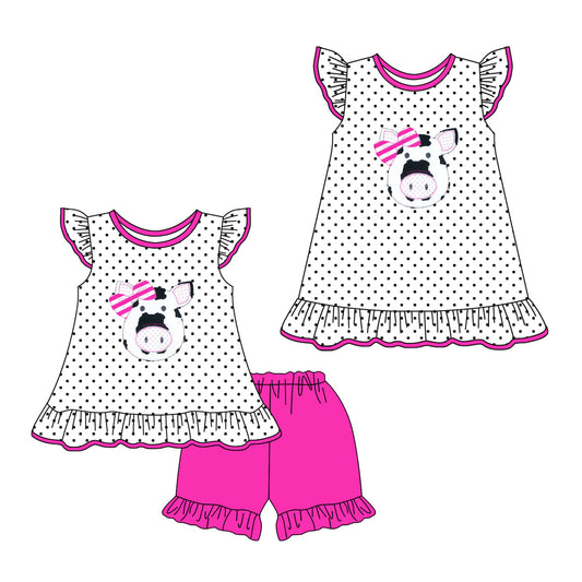 Baby Girl Short Sleeves Pigs Sibling Dress Set ( Moq 5 Each Style ) 1.18