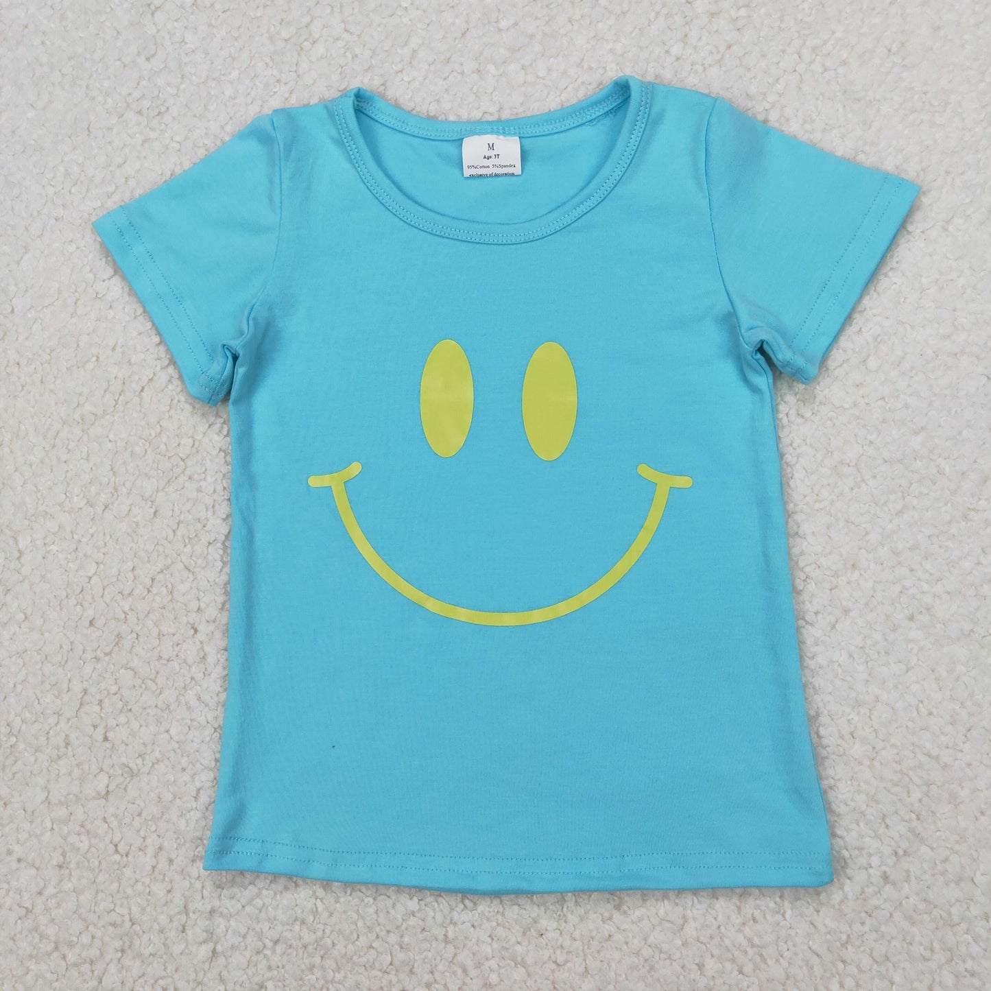 Baby Girl Toddler Short Sleeves Vinyl Smile Blue T-shirt Tops RTS