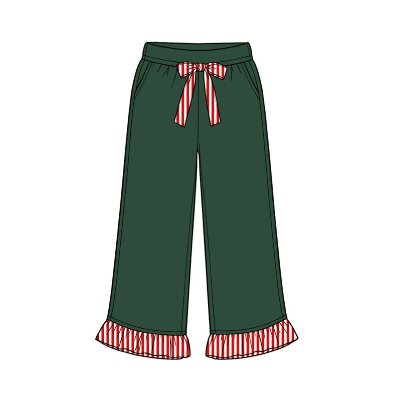 ( Moq 5 ) Baby Girls Kids Pockets Bows Green Pants Bottoms Clothes