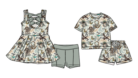 ( Moq 5 Each Style ) Sibling Baby Boys Girls Kids Dogs Ducks Camo Tops Shorts Sets Summer Clothes