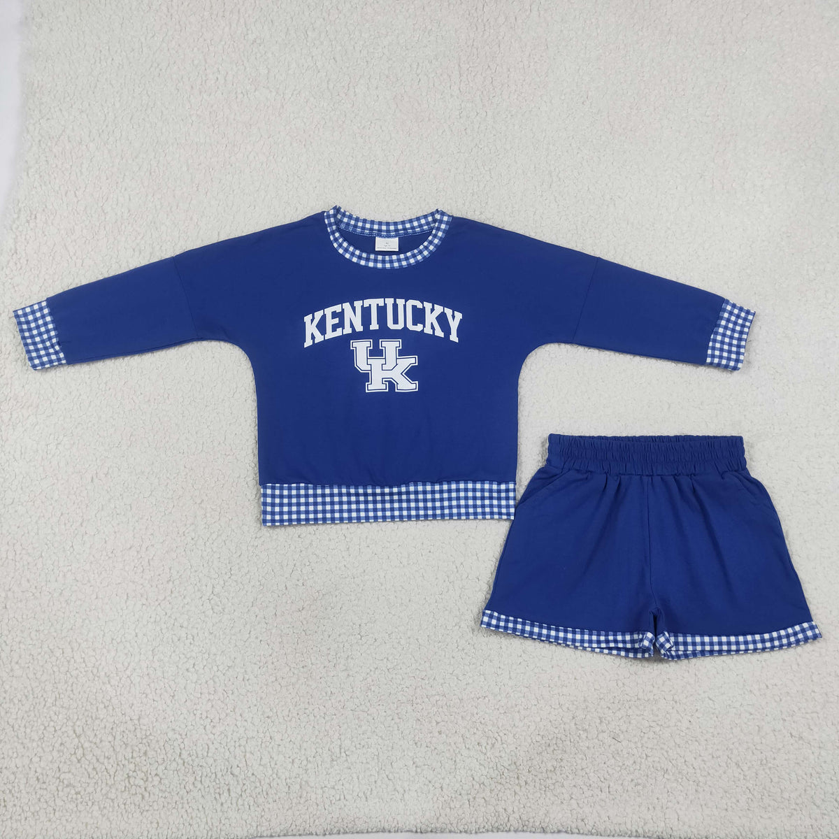 Baby Girls Kids Long Sleeves Blue Shirt Shorts Cotton Set Team Clothes RTS