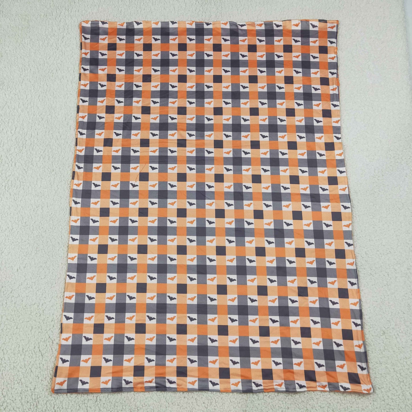 Baby Kids Bats Plaid Halloween Orange Blanket