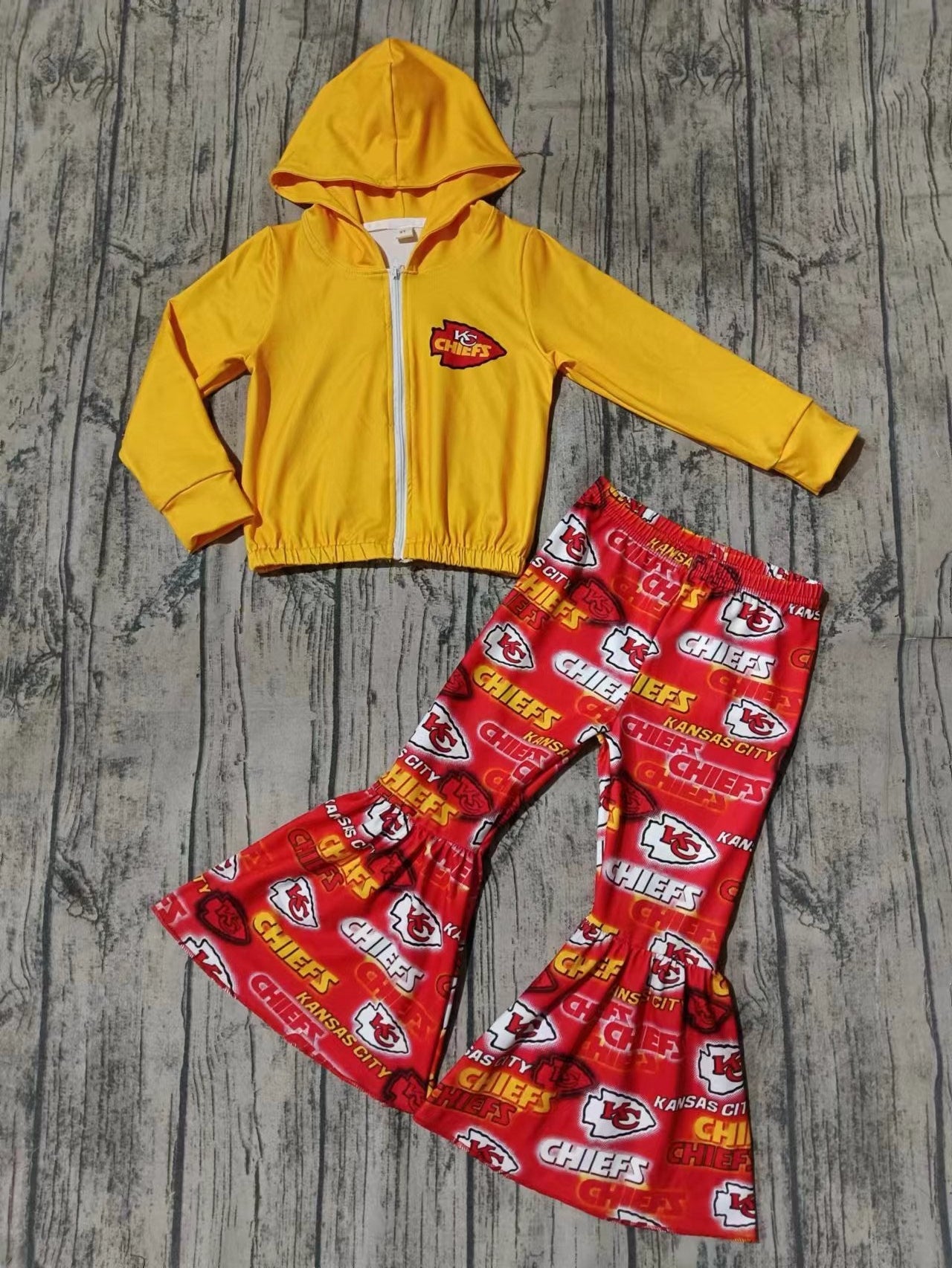 ( Moq 5 ) Baby Girl Long Sleeves KC Team Hoodie Shirt Bell Pants Clothes Set
