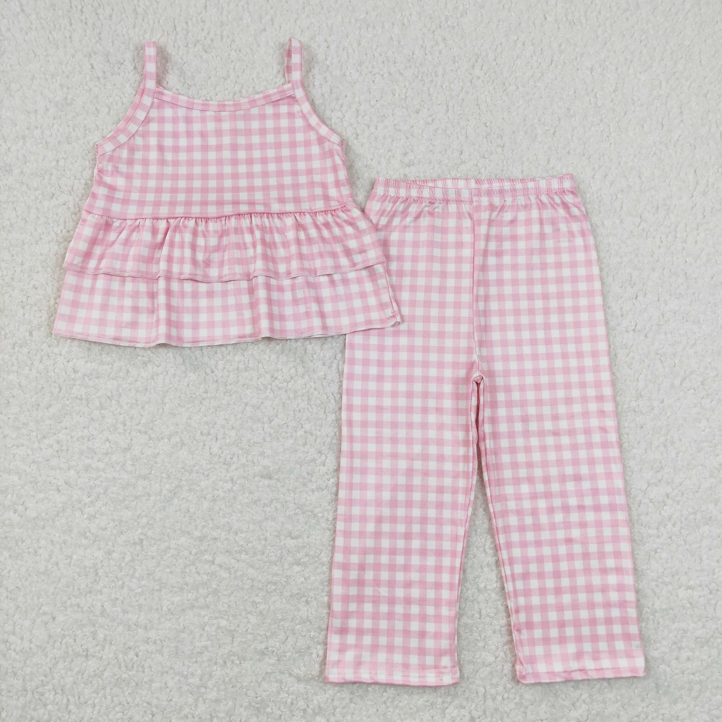 Baby Girl Sleeveless Checkered Tops Pants Sibling Sister Clothes Set