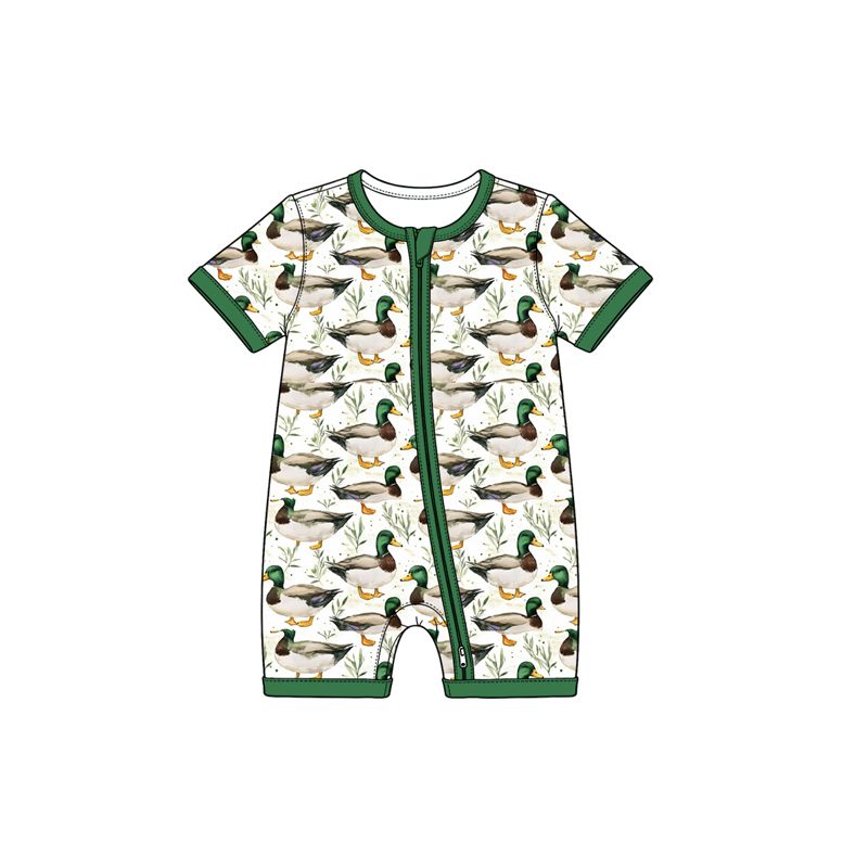 (Moq 5 ) Preorder Baby Boys Kids Short Sleeves Ducks Zipper Romper Clothes