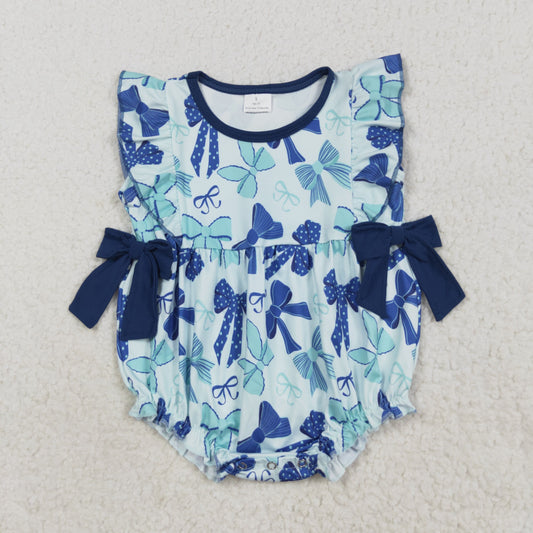 Baby Girl Short Sleeves Bows Ruffle Bubble Romper RTS
