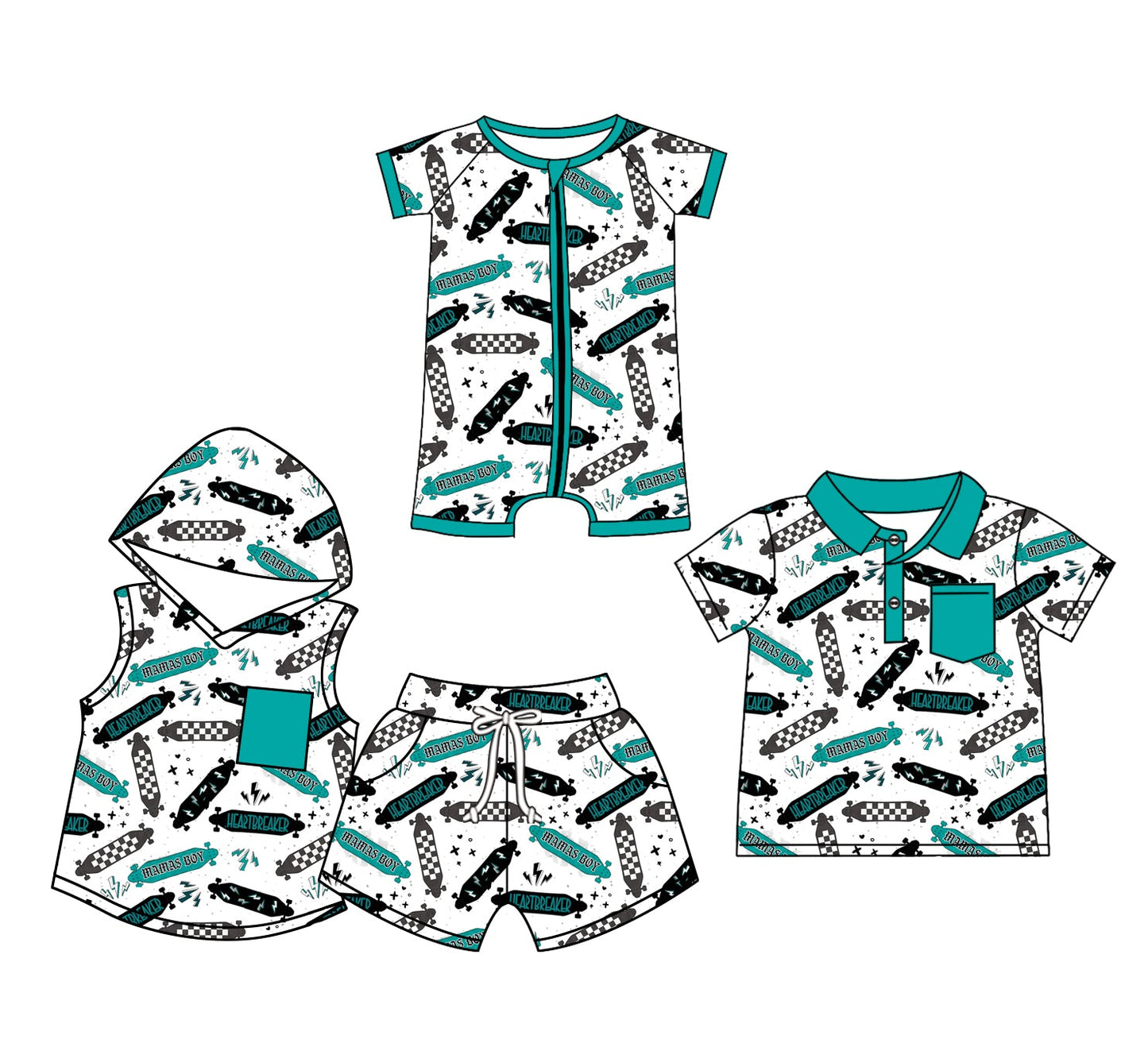 Baby Boy Skateboards Sibling Romper Shirt Set ( Moq 5 Each Style ) 1.16