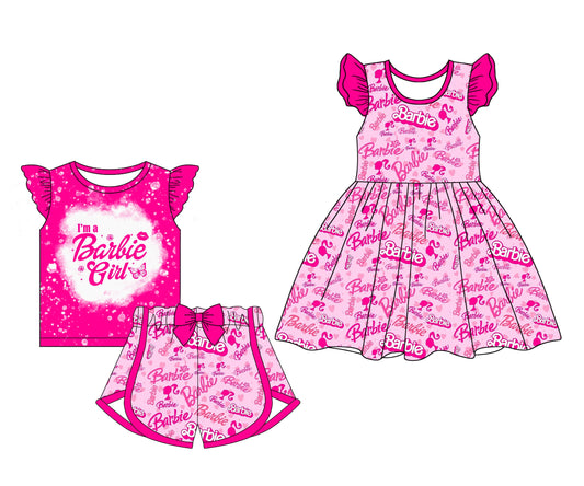 Baby Girl Short Sleeves Pink Dolls Sibling Dress Set ( Moq 5 Each Style ) 1.23