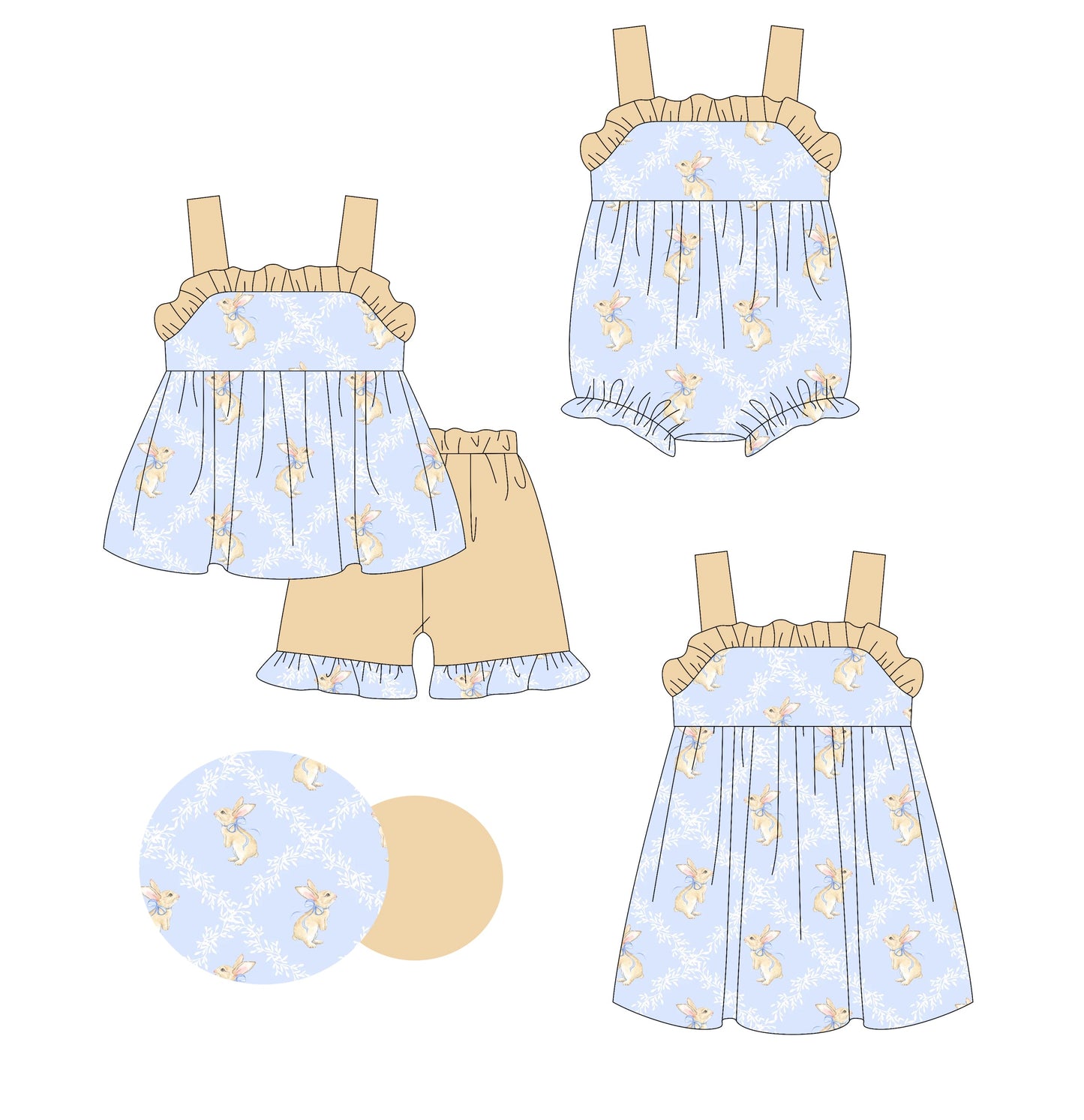 Baby Girl Straps Easter Rabbits Sibling Romper Dress Set ( Moq 5 Each Style ) 1.23