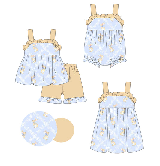 Baby Girl Straps Easter Rabbits Sibling Romper Dress Set ( Moq 5 Each Style ) 1.23
