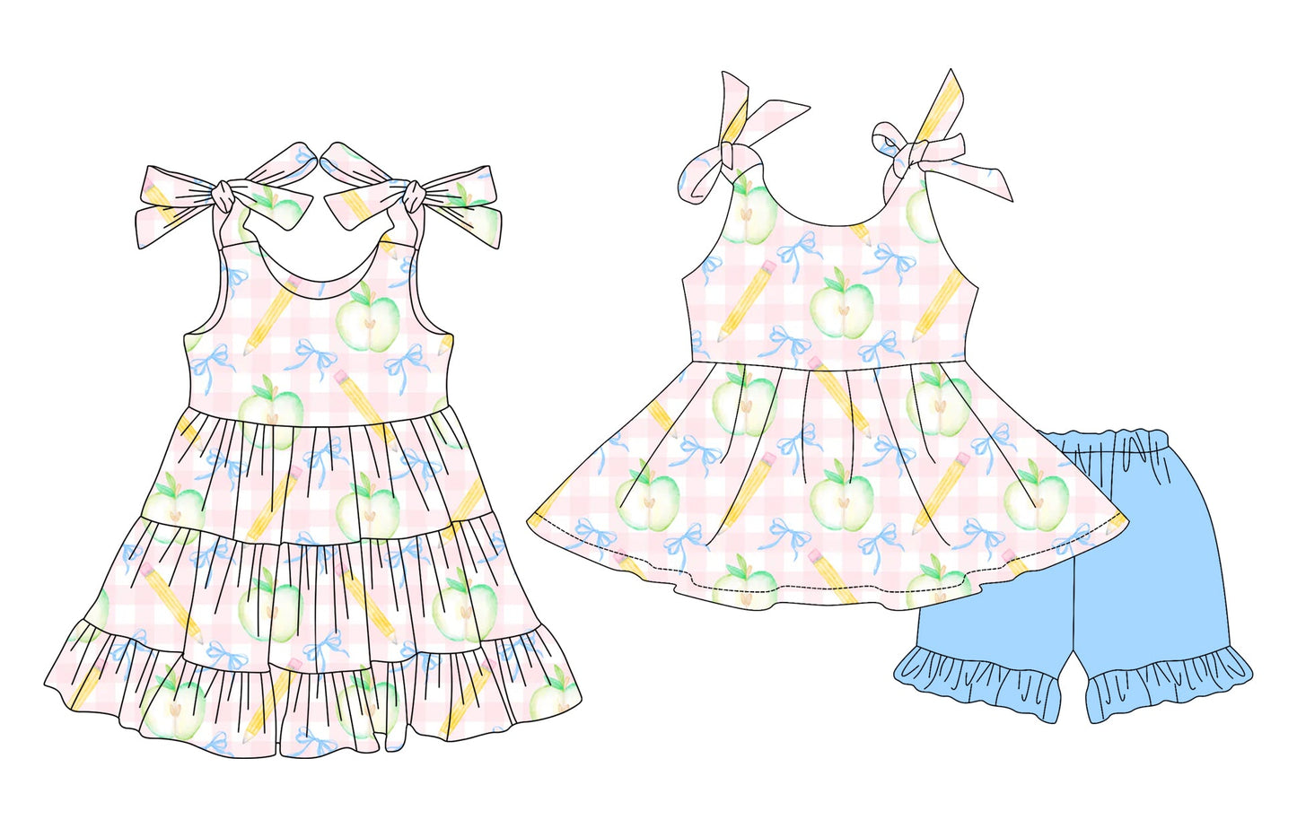 ( Moq 5 Each Style ) Baby Girl Sleeveless Bows Pencil Back To School Sibling Dress Set 3.29
