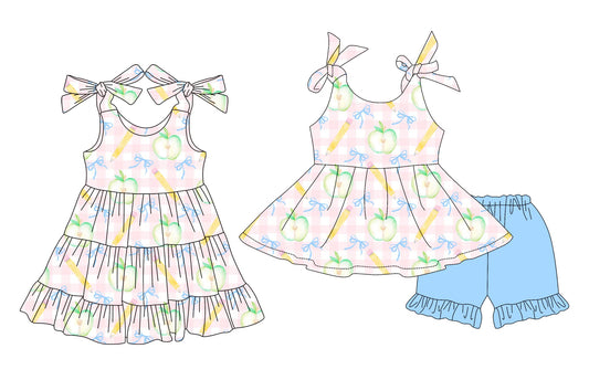 ( Moq 5 Each Style ) Baby Girl Sleeveless Bows Pencil Back To School Sibling Dress Set 3.29