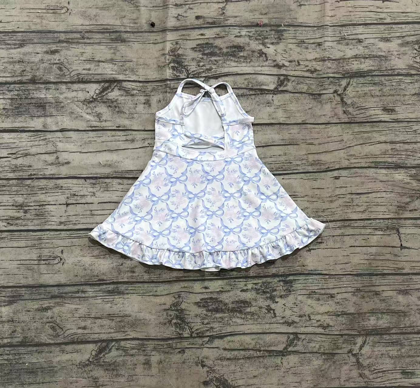 Baby Girl Athletic Yoga Blue Bows Flower Active Wear Skort Dress