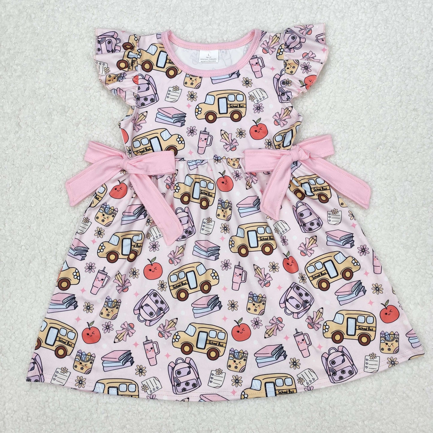 Baby Girl Short Sleeves Pencils Bows Back To School Pink Dress RTS