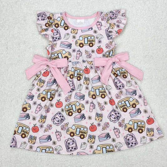 Baby Girl Short Sleeves Pencils Bows Back To School Pink Dress RTS