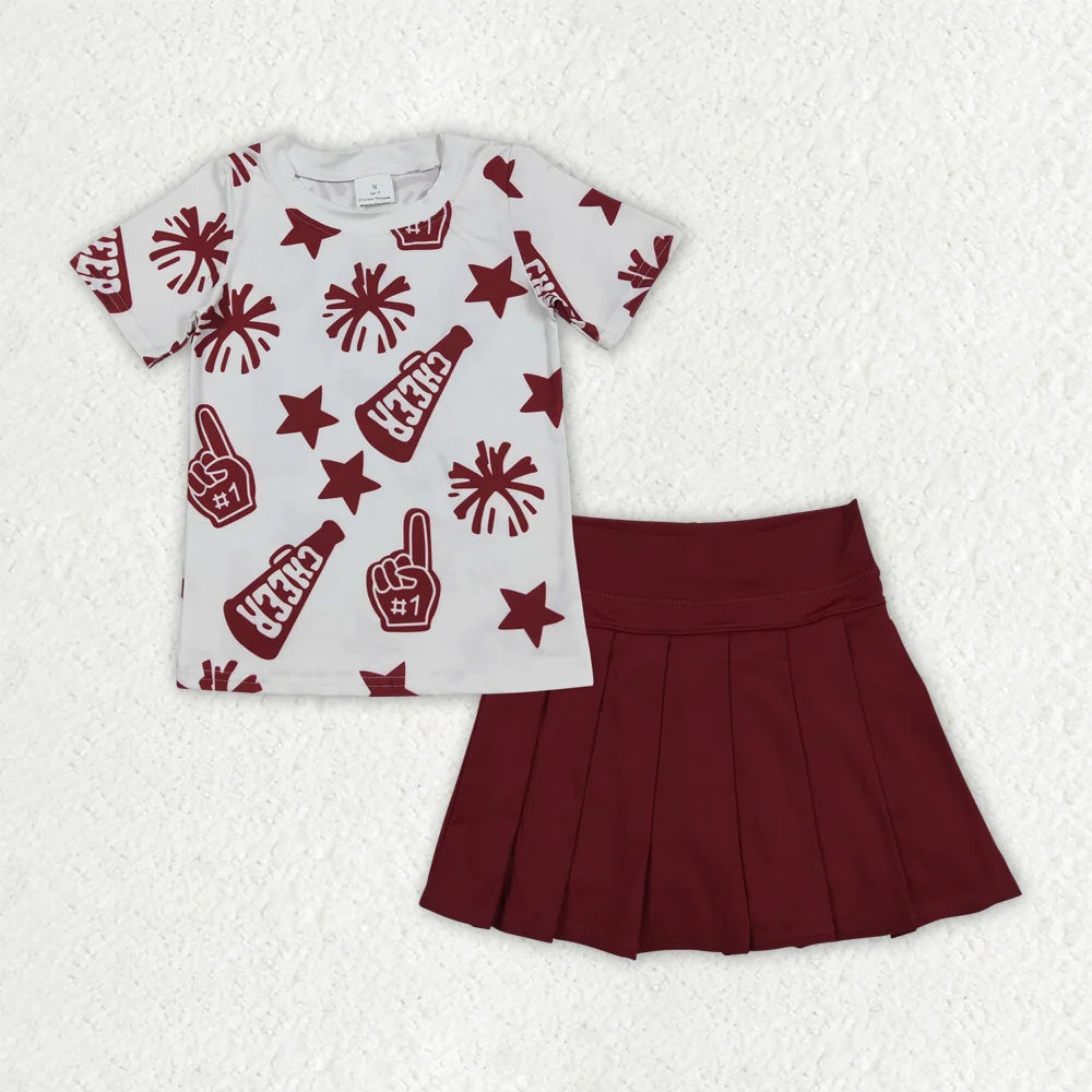Baby Girl Short Sleeveless Cheer Shirt Red Yoga Active Shorts Skort Set RTS