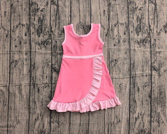( No moq ) Preorder Baby Girls Kids Sleeveless Shorts Scallop Dress Yoga Active Pink Clothes