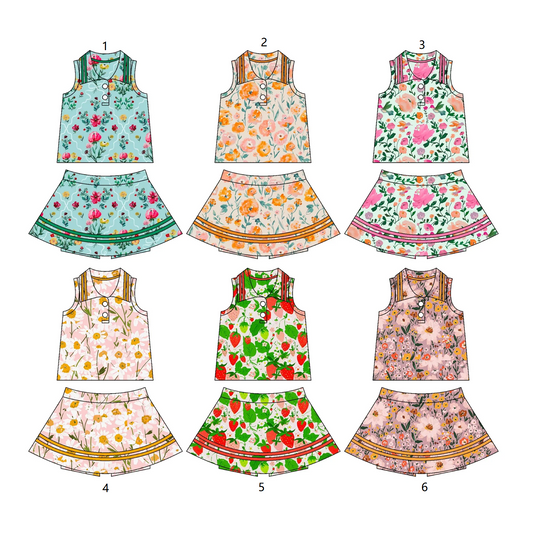 ( Moq 5 Each Style ) Baby Girl Sleeveless Flower Buttons Tops Skorts Sibling Set 3.27