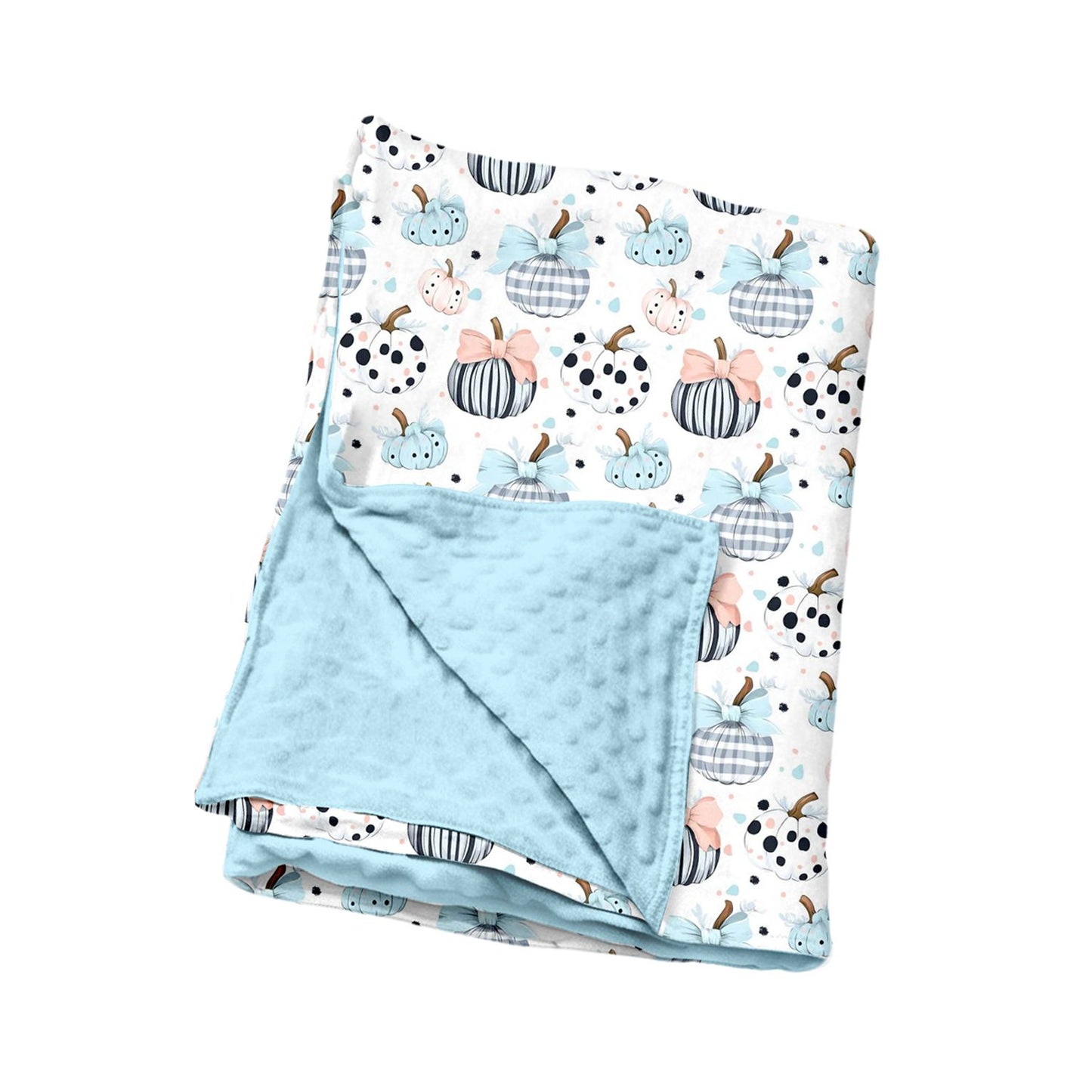 ( Moq 5 ) Preorder Baby Girls Kids Pumpkins Bows Fall Blue Blanket