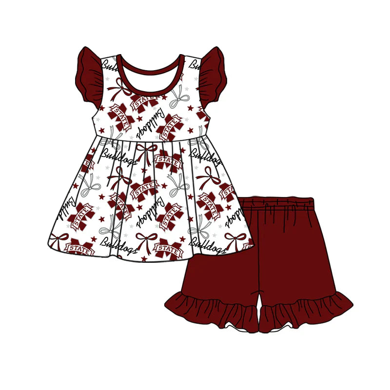 Baby Girl Short Sleeves Team Bows Tunic Shorts Clothes Set ( Moq 5 )