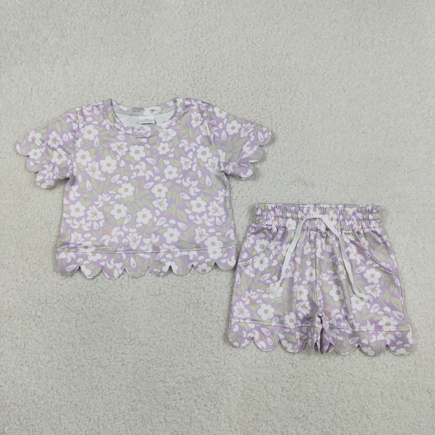 Baby Girls Toddler Short Sleeves White Flower Shirt Shorts Summer Set RTS