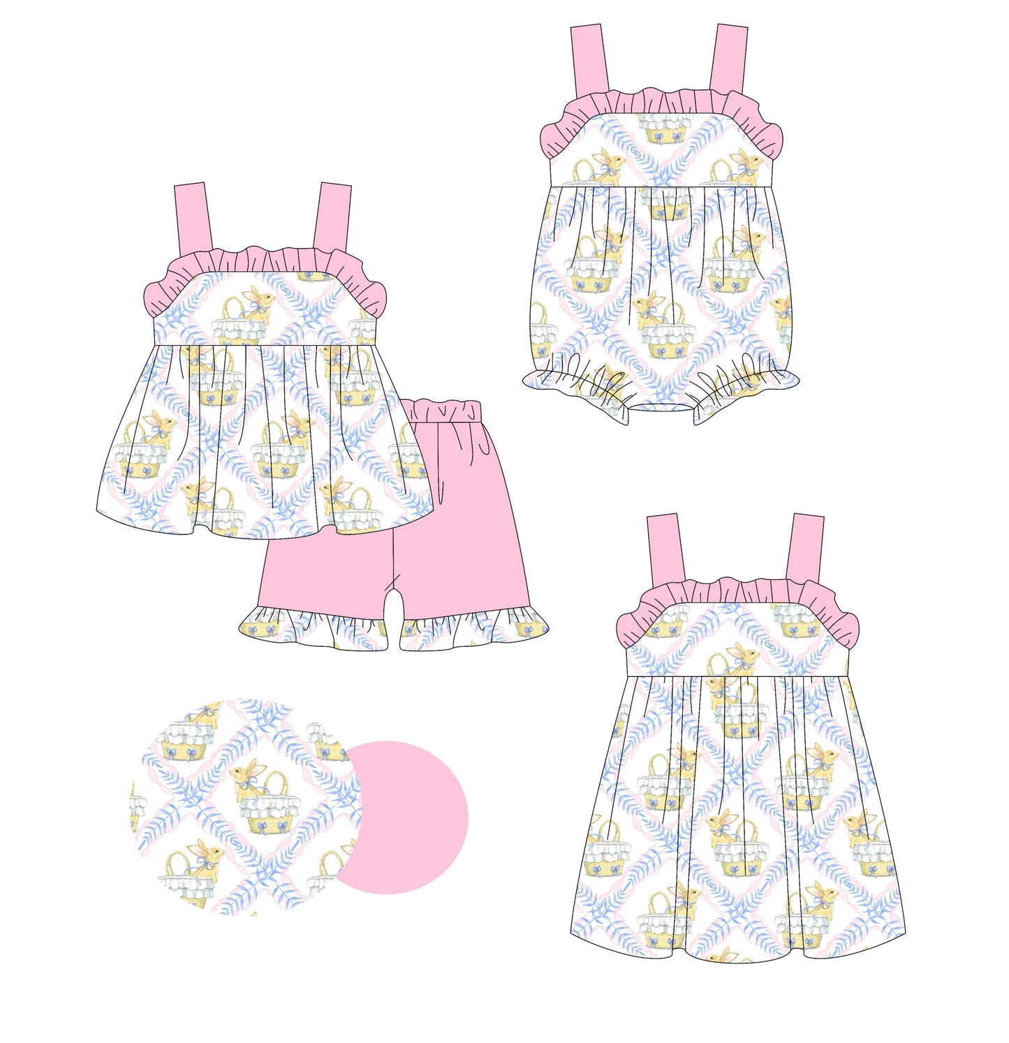 Baby Girl Easter Rabbits Sibling Romper Dress Set ( Moq 5 Each Style ) 1.23