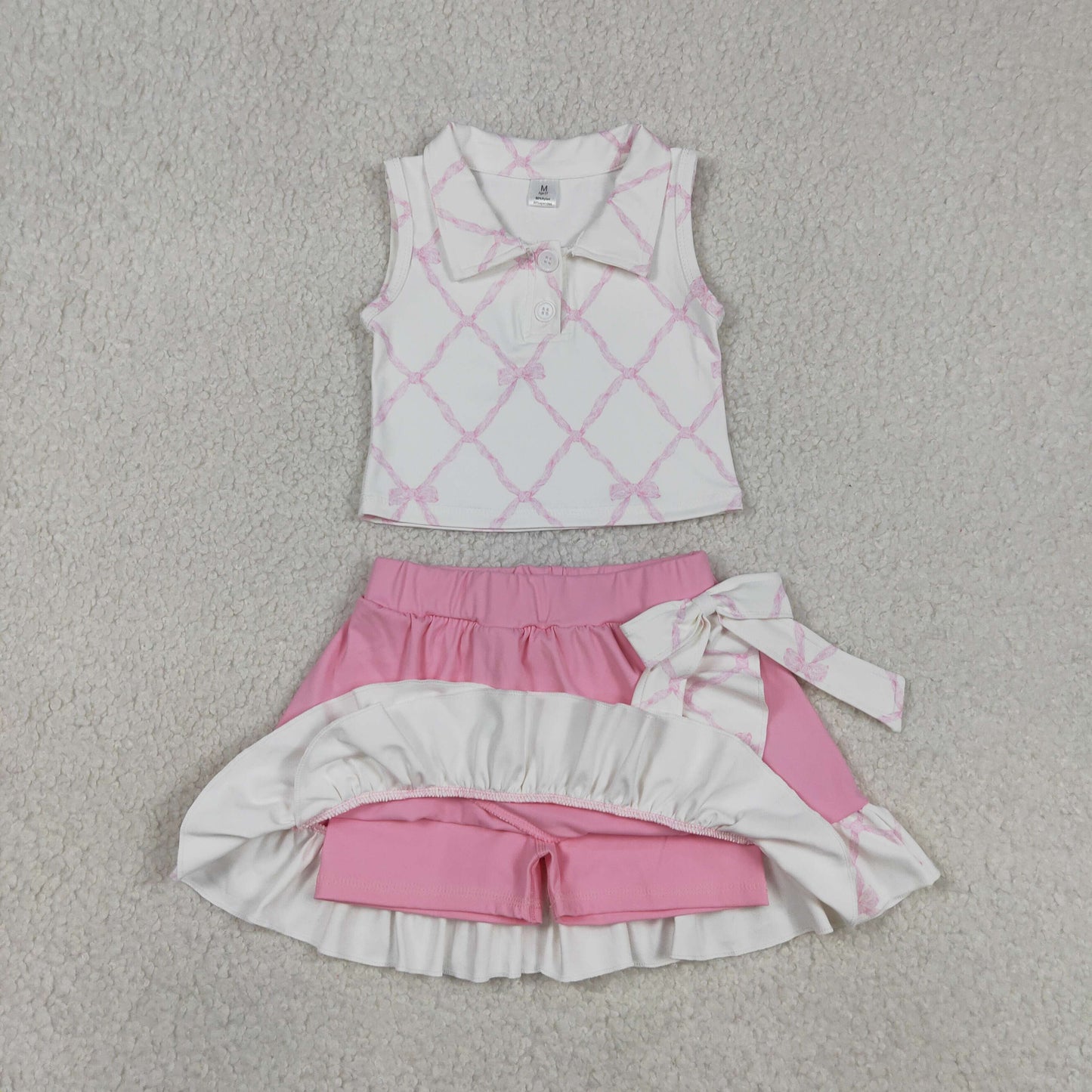 Baby Girls Bows Buttons Tops Ruffle Pink Skirt Shorts Yoga Active Clothes Set RTS