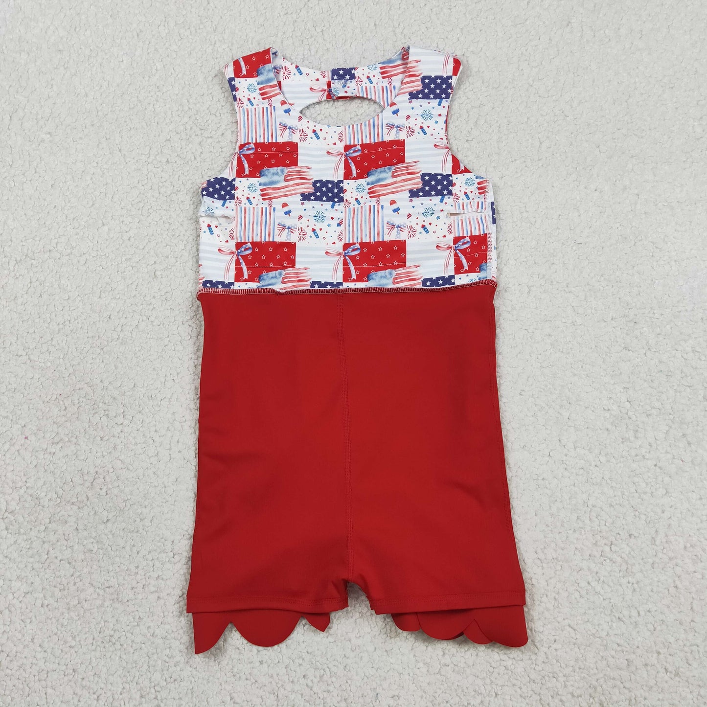Baby Girls Flags Bows Stars 4th of July Yoga Active Shorts Knee Length Scallop Dress RTS