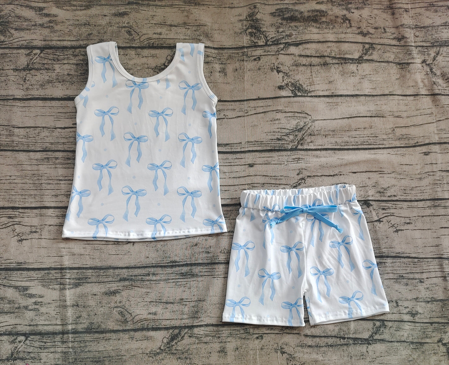 Baby Girl Sleeveless Blue Bows Tops Shorts Set RTS