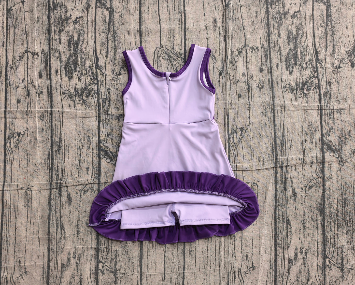( No moq ) Preorder Baby Girls Kids Sleeveless Shorts Scallop Dress Yoga Active Purple Clothes
