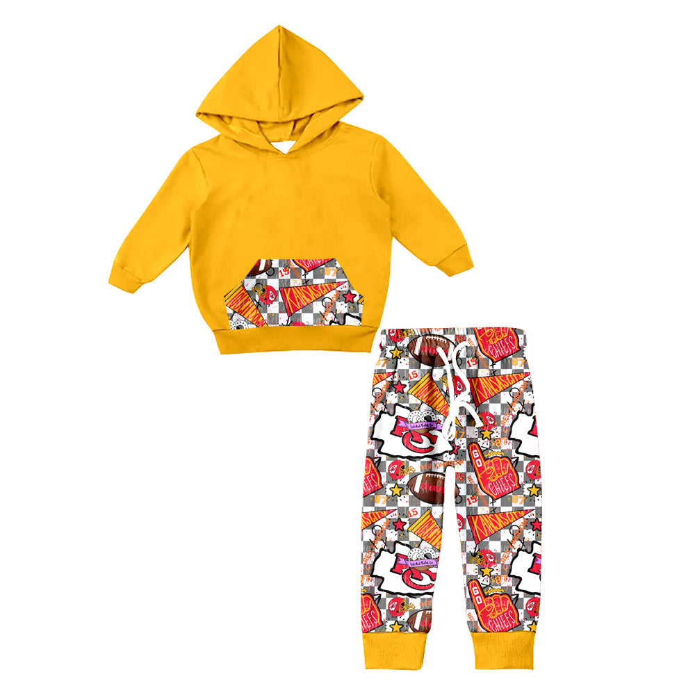 Baby Kids Toddler Long Sleeves KC Yellow Hoodie Shirt Pants Fall Clothes Team Set