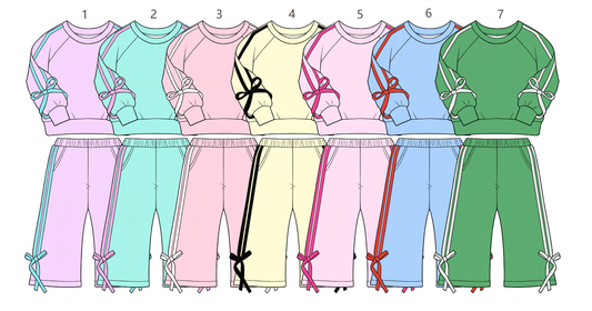 ( Moq 5 Each Style ) Sibling Baby Girls Kids Long Sleeves Bows Shirts Pants Sets Cotton Clothes