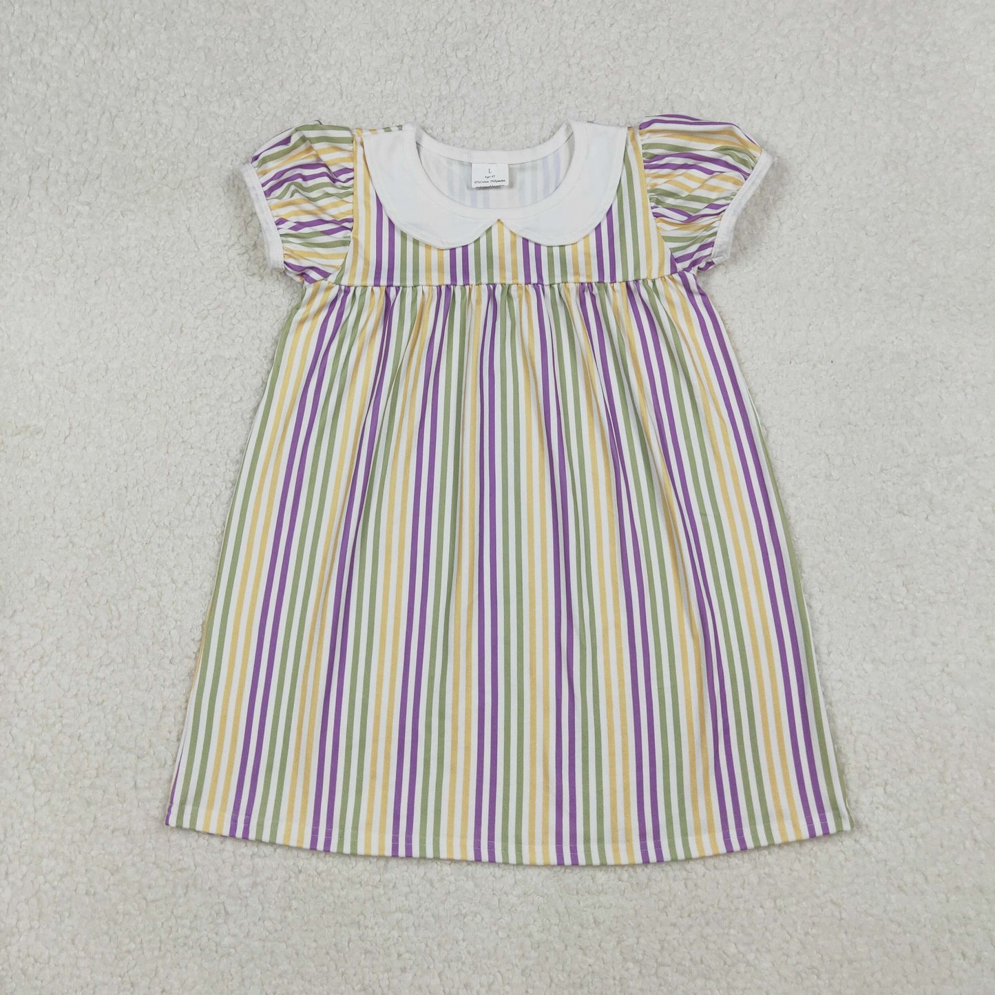 Baby Girl Short Sleeves Colorful Stripes Mardi Gras Knee Length Dress RTS
