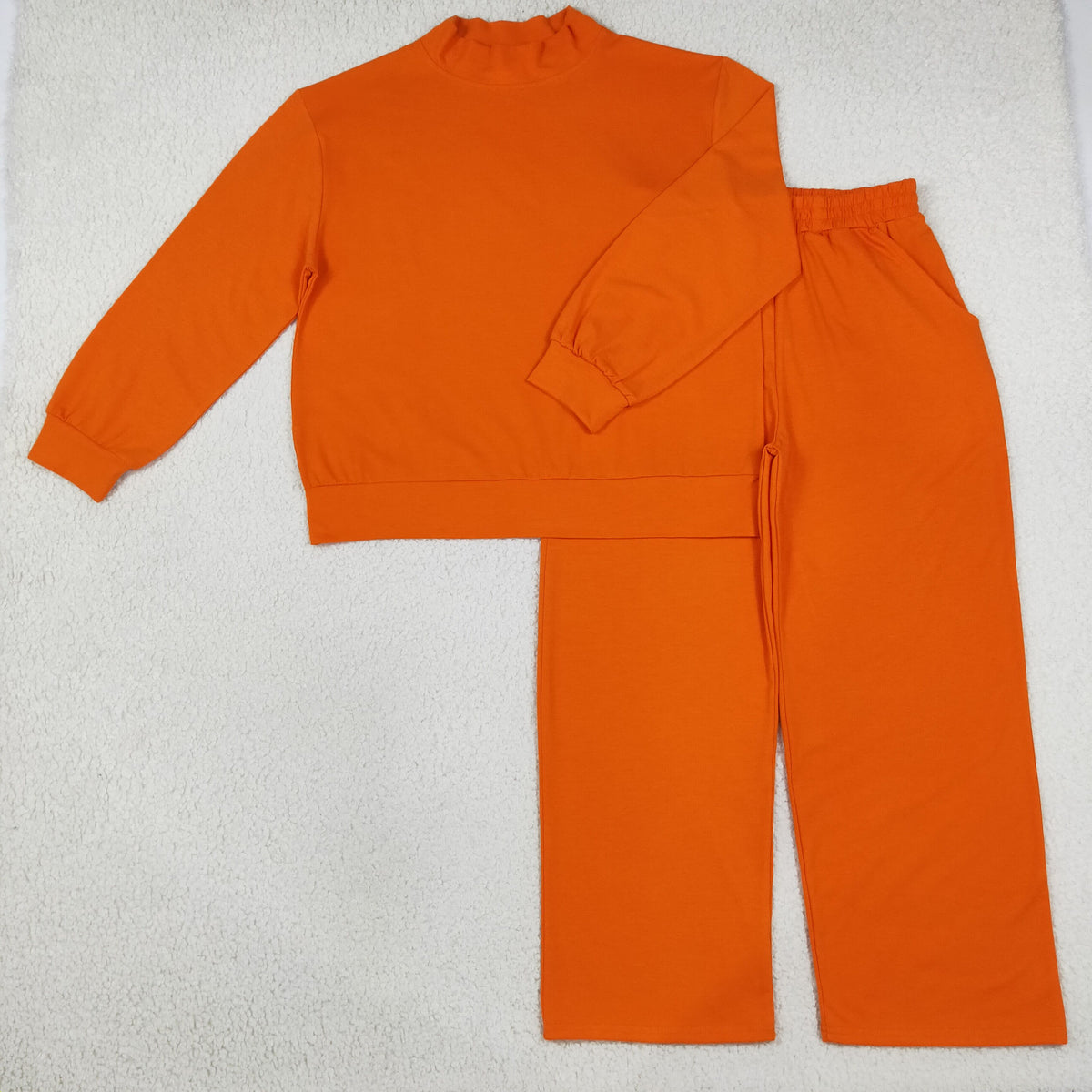 Adult Women Long Sleeves Orange Shirt Pockets Pants Cotton Set Clothes RTS