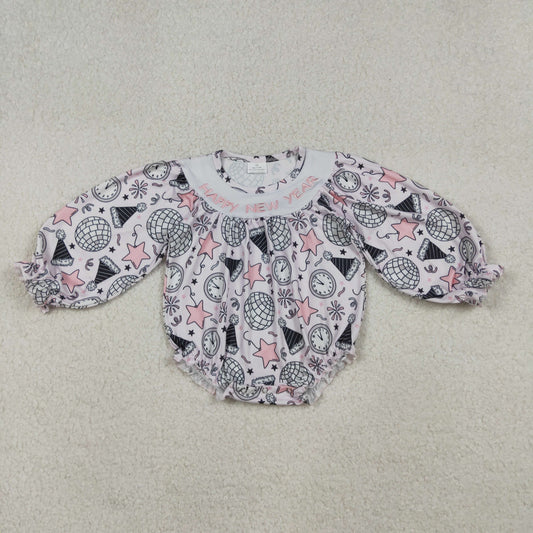 Baby Girl Long Sleeves Embroidery Happy New Year Stars Babble Romper RTS