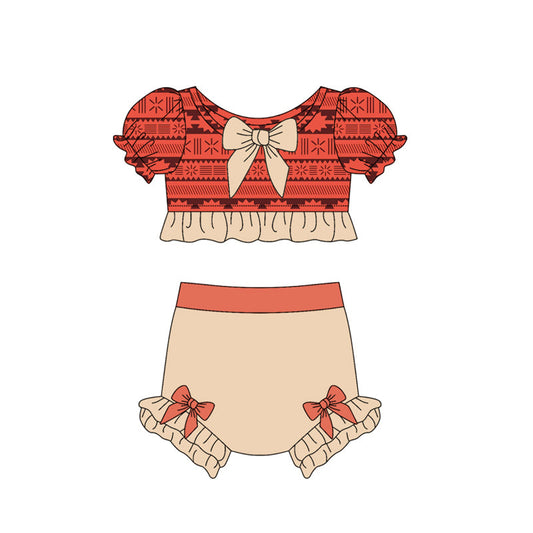 Baby Girl Short Sleeves Island Princess Bows Tops Shorts Swimsuit Bathing Suit ( Moq 5 )