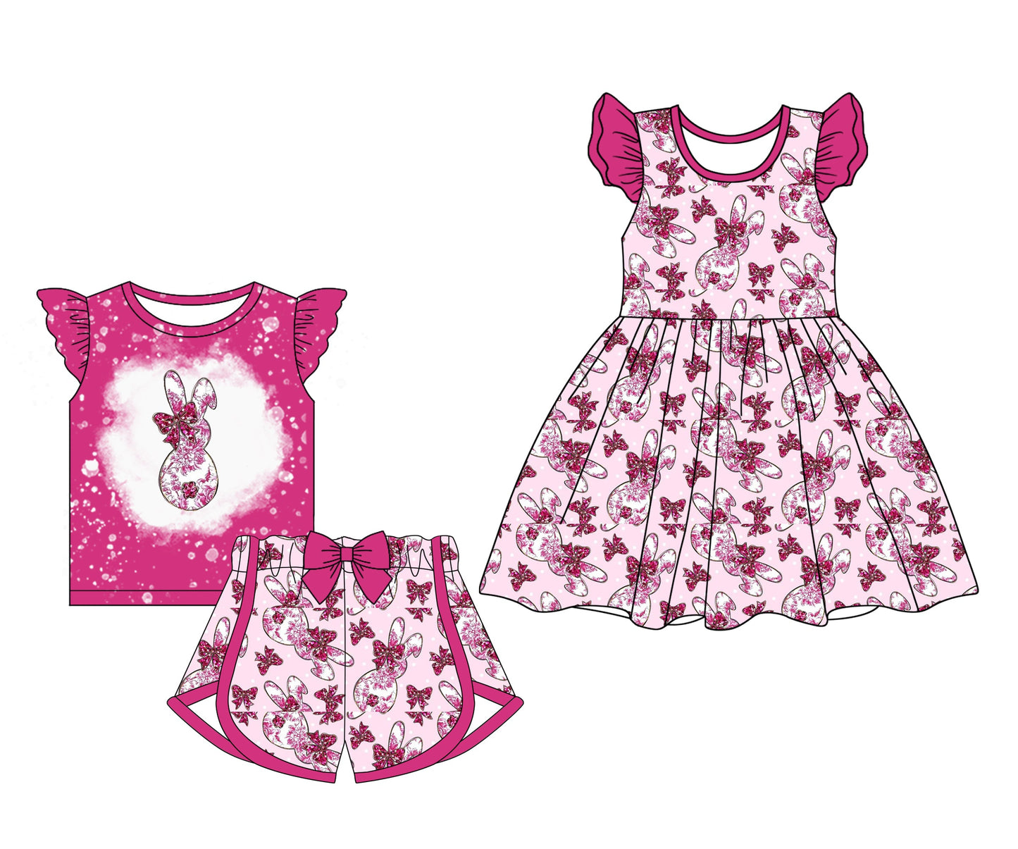 Baby Girl Easter Rabbits Bows Sibling Dress Set ( Moq 5 Each Style ) 1.23