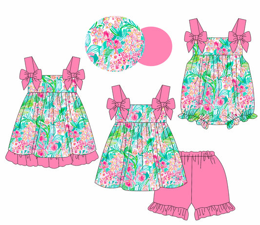 Baby Girl Straps Flower Pink Bows Sibling Romper Dress Set ( Moq 5 Each Style ) 1.24