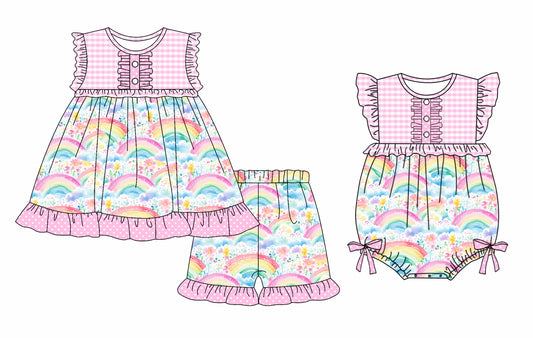 ( Moq 5 Each Style ) Baby Girl Short Sleeves Rainbow Flower Sibling Romper Set 3.29