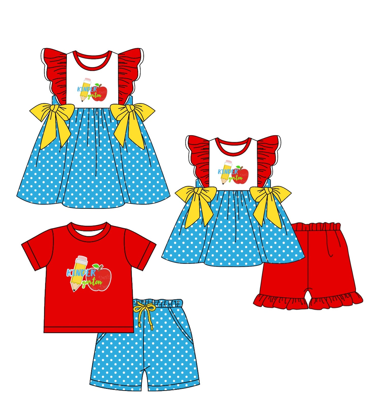 Baby Boy Girl Apple Pencil Back To School Sibling Romper Dress Set ( Moq 5 Each Style ) 1.16