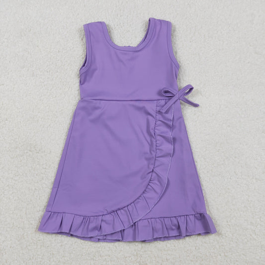 Baby Girls Sleeveless Ruffle Knee Length Yoga Purple Dress with Shorts RTS