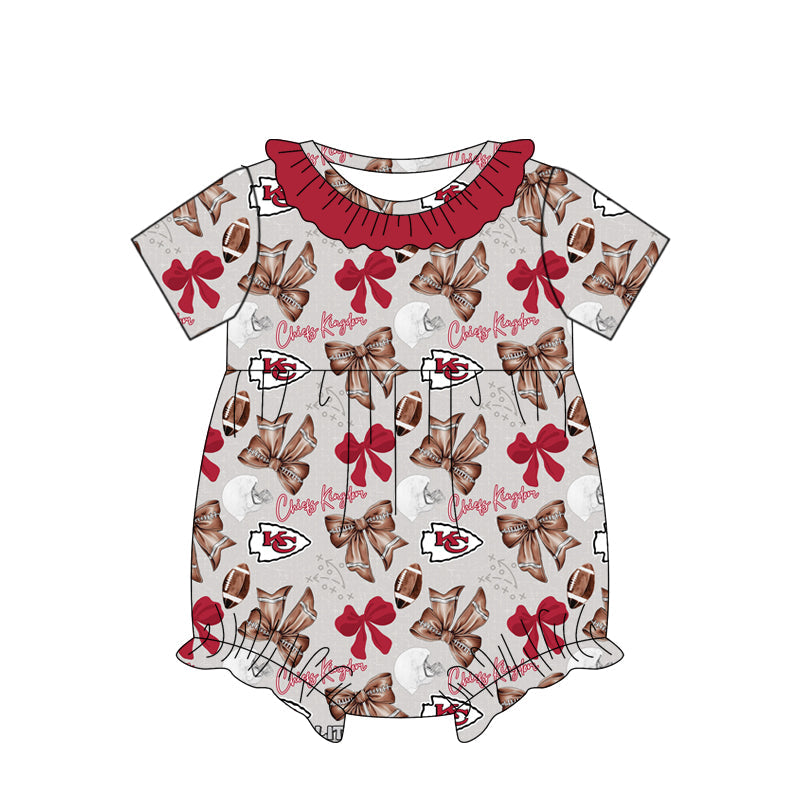 Baby Girl Short Sleeves Bows Football Team Bubble Romper Moq 5