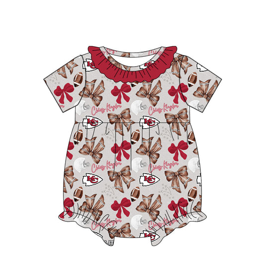 Baby Girl Short Sleeves Bows Football Team Bubble Romper Moq 5