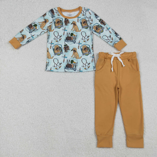 Baby Boy Long Sleeves Dogs Ducks Shirt Pockets Pants Hunting Set RTS