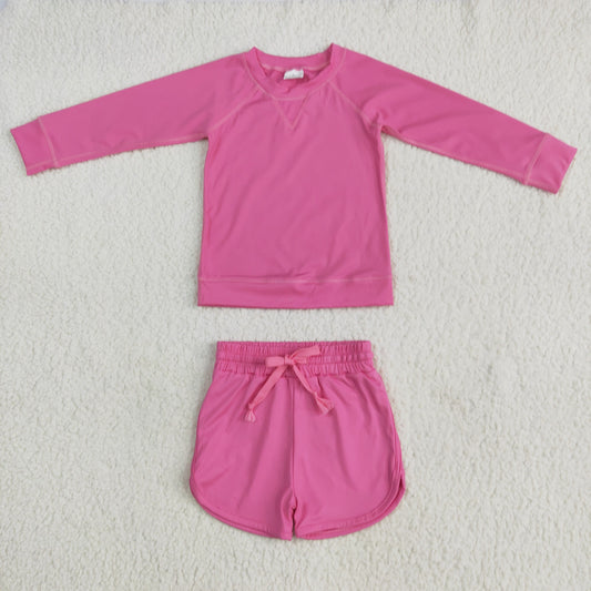 Baby Girl Toddler Hot Pink Long Sleeves Yoga Shirt Shorts Athletic Clothes Set RTS