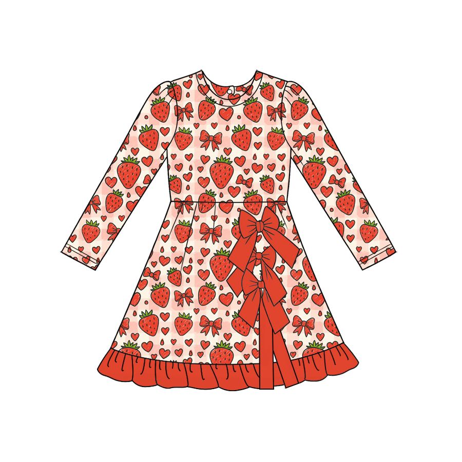 ( Moq 5 ) Preorder Baby Girls Kids Strawberry Hearts Bows Valentine Scallop Dress Yoga Active Clothes