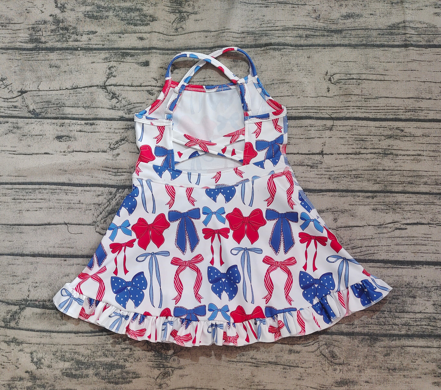 Baby Girl Straps 4th Of July Bows Yoga Active Knee Length Pink Dress RTS