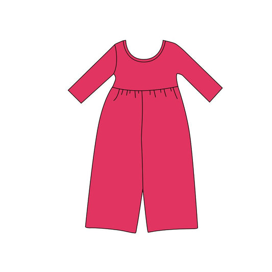 ( Moq 5 ) Preorder Baby Girls Kids Long Sleeves Hot Pink Pants Cotton Jumpsuit Clothes