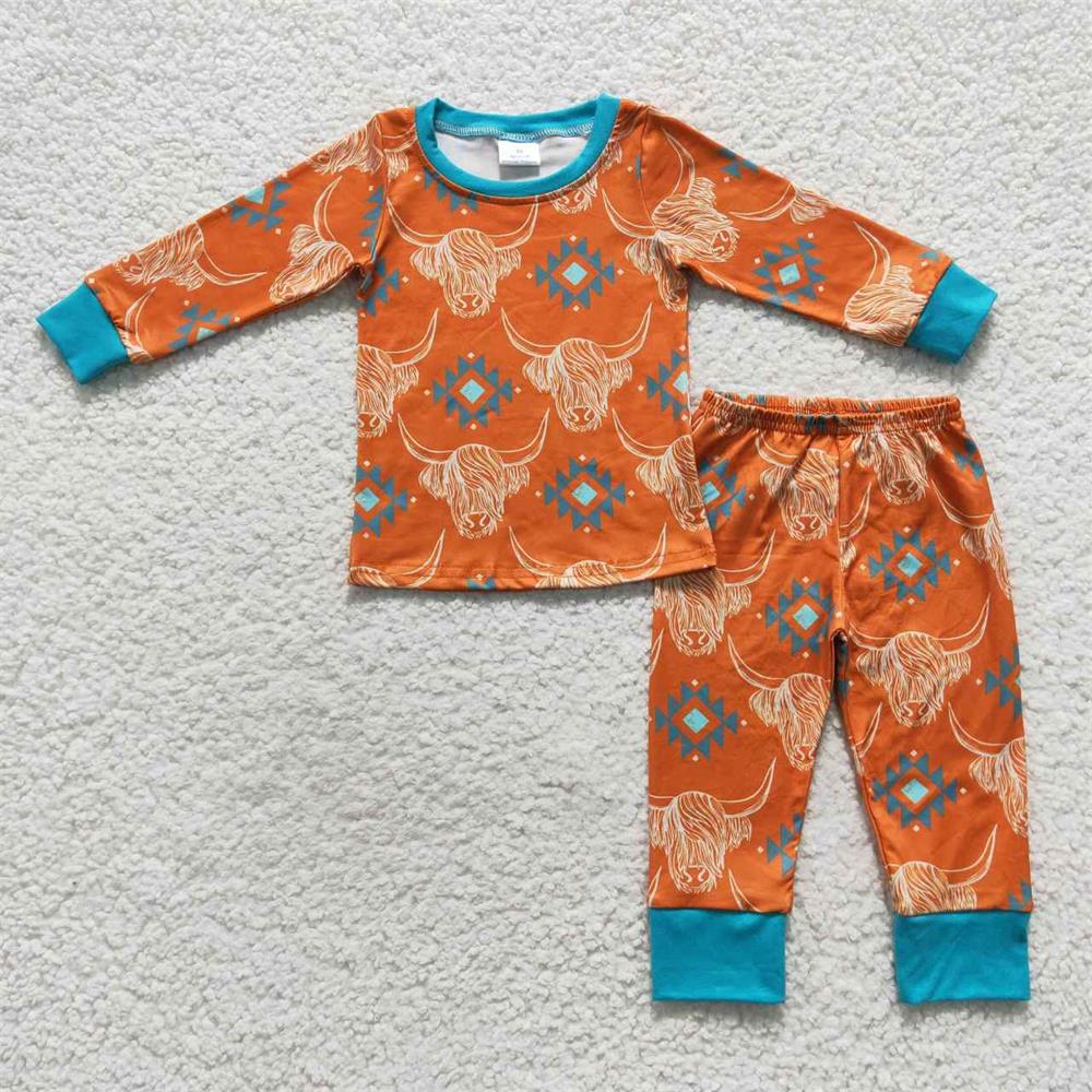 GLP0511 Baby Girl Western Cow Long Sleeves Pants Outfit Pajamas