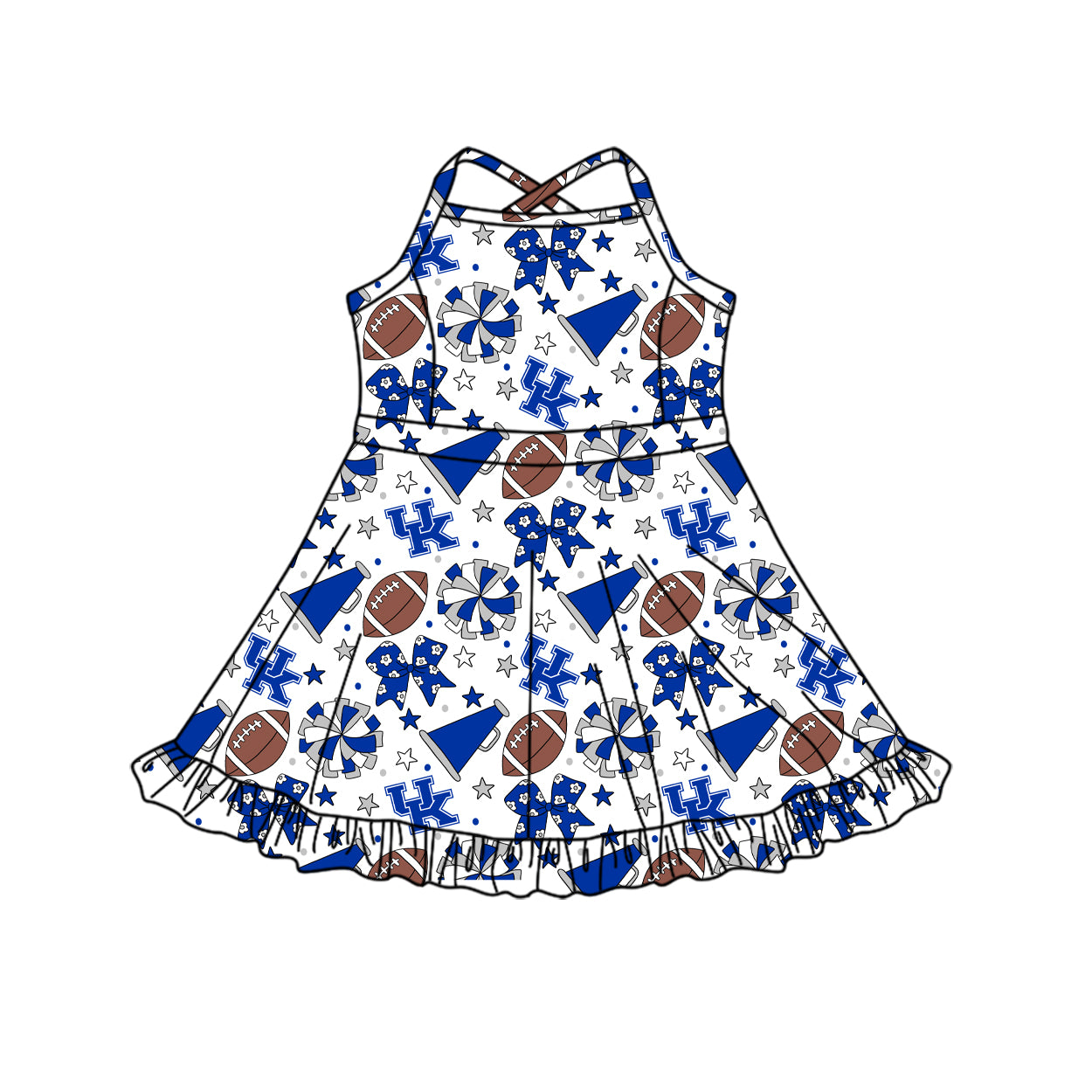 ( Moq 5 ) Baby Girls Toddler Straps Blue Bows Cheer Football Shorts Ruffle Dress Team Clothes